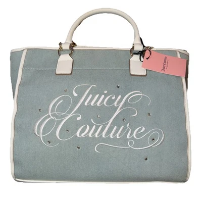 Bolso de Playa Juicy Couture Denim Diamante Bordado Acentos Dorados Viral Nuevo con Etiquetas (NUEVO) Foto 1 de 4