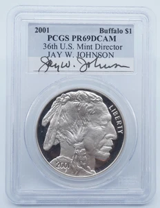 2001 Indian Head Buffalo Silver $1 PCGS PR69DCAM Jay Johnson Signed - U130 - Picture 1 of 4