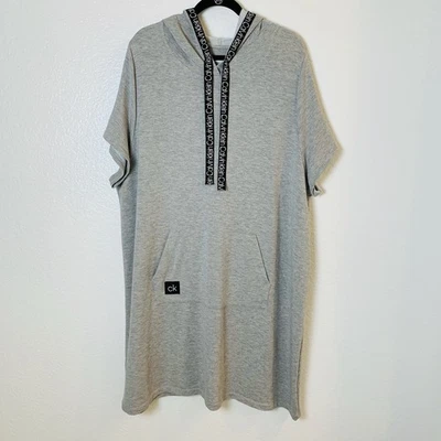 Calvin Klein Gray Sweatshirt Dress Womens 2X Hooded Short Sleeve Loungewear Pool - Image 1 of 4