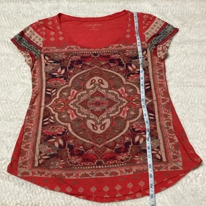 Lucky Brand Shirt Womens Medium Pink Red White Gray Top Sheer Casual Ladies Tee - Picture 1 of 8