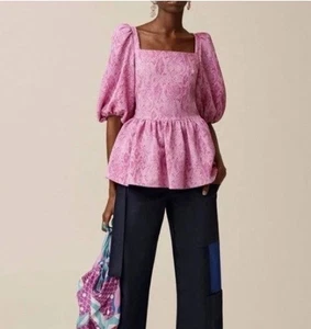 Stine Goya Irene Blouse Womens XL Snakeskin Print Pink Puff Slevee Babydoll Y2K - Picture 1 of 11