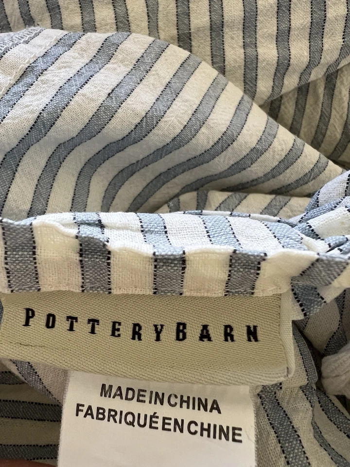 Funda nórdica completa Pottery Barn azul blanco rayas lino algodón granja costera Foto 1 de 4