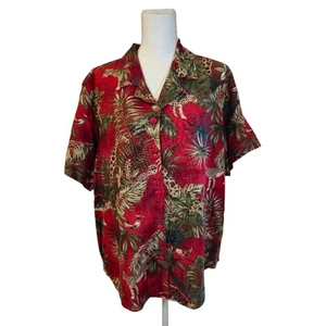 Top Maggie Barnes De Colección Seda Lino Mujer 1X Rojo Tropical Jirafas Vacaciones Preppy - Imagen 1 de 6