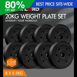 BLACK LORD 20kg Weight Plate Set Barbell Dumbbell Weight Lift Bench Squat Rack - Picture 1 of 8
