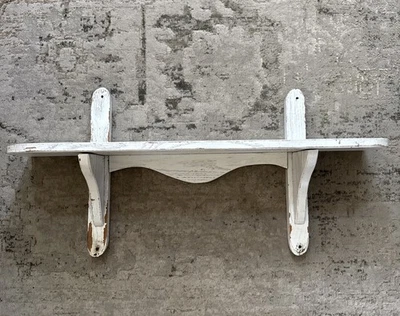 Vintage Hand Crafted Wood White Rustic Distressed Shabby Shelf 28” Farmhouse - Image 1 of 4