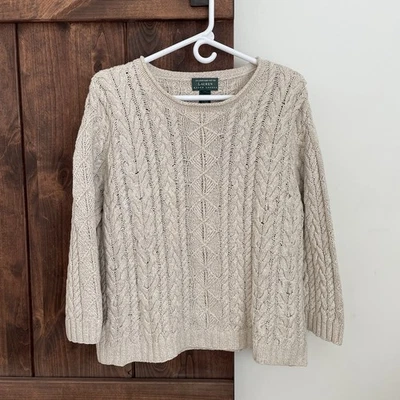 Suéter Ralph Lauren Seda Lino Beige Cable Tejido a Mano Mujer Talla XL Pescador Foto 1 de 4
