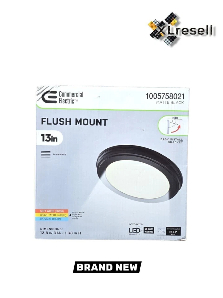 13 In. Matte Black Selectable LED Flush Mount by Commercial Electric