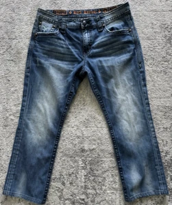 Rock Revival Distressed Adam Jeans Rock Straight Exc Sz 38 X 28 Leather Patch - Picture 1 of 17