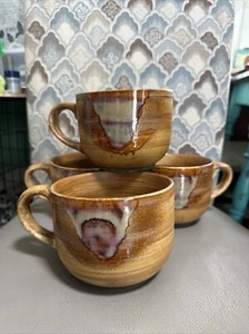 4 Sango Splash Brown Jumbo Mugs Set Stoneware Soup/ Coffee/Tea Cup 4951 - Picture 1 of 17