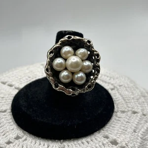 Solid Sterling Silver Ring Bird Nest w/ Pearl Eggs Ring Size 7 - 20.6g - Picture 1 of 7