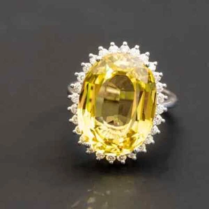 11.60 Ct Oval Natural Yellow Sapphire & Diamond Wedding Ring 14k White Gold Sz 8 - Picture 1 of 7