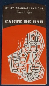Listino prezzi carta de bar linea francese Cie Gle Transatlantique 1956 - Foto 1 di 4