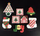 Plastic Canvas Finished Christmas Refrigerator Magnets Set (8) Assorted Holiday