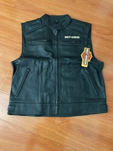 Men's passing link leather vest Harley-Davidson motorcycle black leather vest - Picture 1 of 2