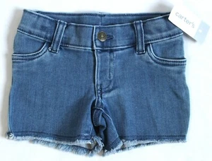 Carter's Little Girls Size 4 Cutoff Denim Blue Jean Shorts Adjustable Waist - Picture 1 of 5