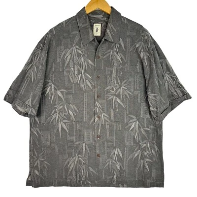 Jamaica Jaxx Silk Shirt Mens XL Gray Floral Short Sleeve Button Up Beach Resort - Image 1 of 4