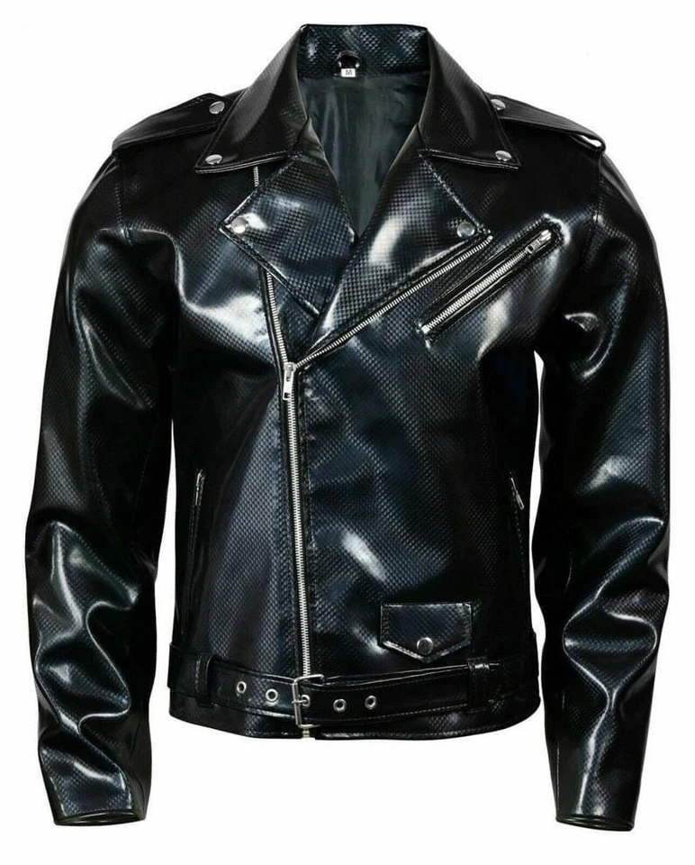 Gothic Handmade EMO Moto Black PVC Vinyl Jacket Stylish Men Motorcycle Jacket - Image 1 of 4
