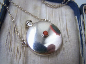 VINTAGE STERLINGSILBER KORALLE PARFÜMFLASCHE ANHÄNGER 22" HALSKETTE CHATELAINE - Bild 1 von 18