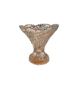 Vintage Lead Crystal Deep Cut Pinwheel Floral Design Sawtooth Edge 7.5 Early1900 - Picture 1 of 4