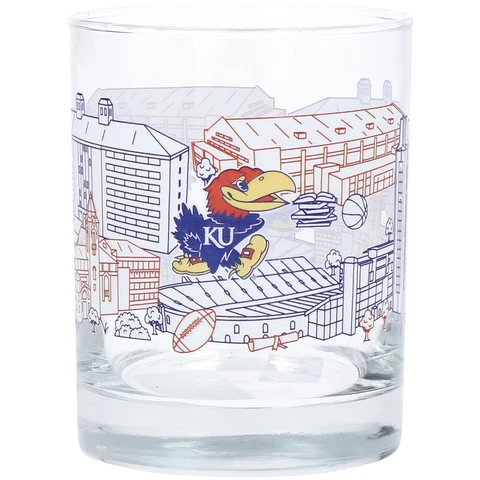 Kansas Jayhawks 14oz. Campus Line Art Rocks Glass Cover