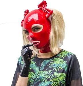 Latex Hood Back Zipper Rubber Mask with Wig Beautiful Girl Catsuit Fetish BDSM - Picture 1 of 7