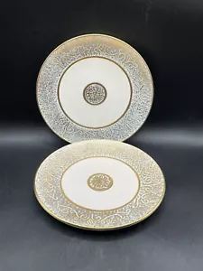 Set 2 STANGL Pottery Salad Lunch Plate Florentine Heritage Gold Medallion - Picture 1 of 8