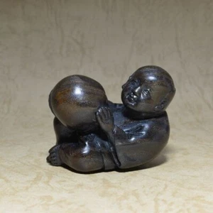 Estatua de madera japonesa hecha a mano Netsuke coleccionable Netuke Baby Ojime envío gratuito - Imagen 1 de 5