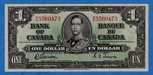 CANADA $1 1937 BC-21c / P58d  King George VI  Almost UNC Note Z/A 5560473 - Foto 1 di 3