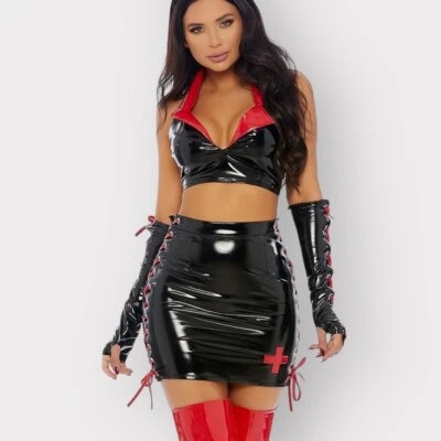 Forplay On Call Night Nurse Set Womens S M Black Red Cosplay Outfit Sexy Costume - Image 1 of 4