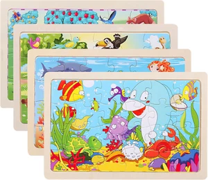 Puzzle Animali Legno Bambini 3 4 5 6 Anni, 4×24 Pezzi Puzzle Animale Giocattolo - Foto 1 di 7