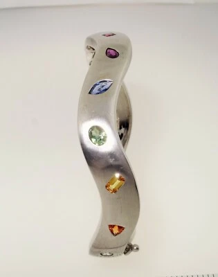 Brazalete Brazalete Plata de Ley 2.48ct Multicolor Zafiro Natural Calidad Fina Foto 1 de 4