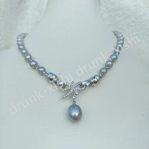 2022 Nuevo Elegante Collar AAA Mar del Sur Plata Gris Perla 19" Colgantes 925S - Imagen 1 de 7