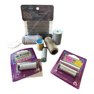 VTG Lot O 8 Metallic Thread Gold Silver Yarn Spools Embroidery Kreinik Talon YLI - Picture 1 of 12