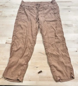 KUT From The Kloth Pantalone con coulisse misto lino casual comodo marrone L - Foto 1 di 7