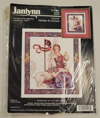 Janlynn Maiden & Unicorn Kit Punto de Cruz Contado 15x17 #125-227 1998 Foto 1 de 4