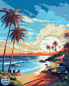 ZTOTZ Beach Paint by Numbers for Adults Beginners, Beach Sunset Adult Paint b - Picture 1 of 5