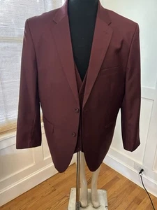 Falcone Suit Mens 50 Reg Blazer Vest Pants Burgundy 3-Piece 44X 29” Twin Vent - Picture 1 of 14