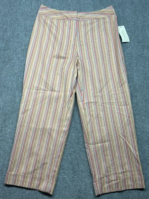 Pantalones al tobillo Studio Works para mujer 14 multicolores a rayas tiro alto mezcla de algodón nuevos Foto 1 de 4