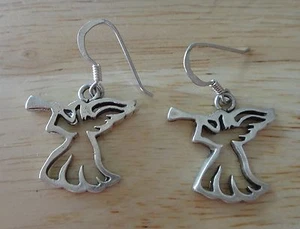 Sterling Silver 20x20mm Cut Out Angel Earrings on 14mm French Wires - Picture 1 of 7