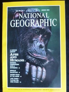 National Geographic MARCH 1992 Birthday month idea APES HUMANS Andes LAKE TAHOE - Picture 1 of 2