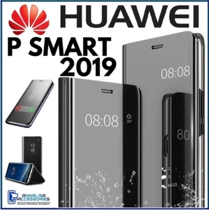 Pour HUAWEI P SMART 2019 HOUSSE ETUI COQUE NOIR MIROIR CLEAR VIEW FLIP CASE - Photo 1 sur 10