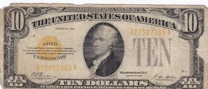 KAPPYSCOINS WC185 1929 $10.00 FR2400 SMALL GOLD CERTIFICATE SOME FAULTS - Picture 1 of 2