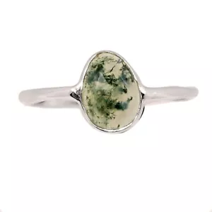 Natural Moss Agate - India 925 Sterling Silver Ring Jewelry s.7 CR69741 - Picture 1 of 1