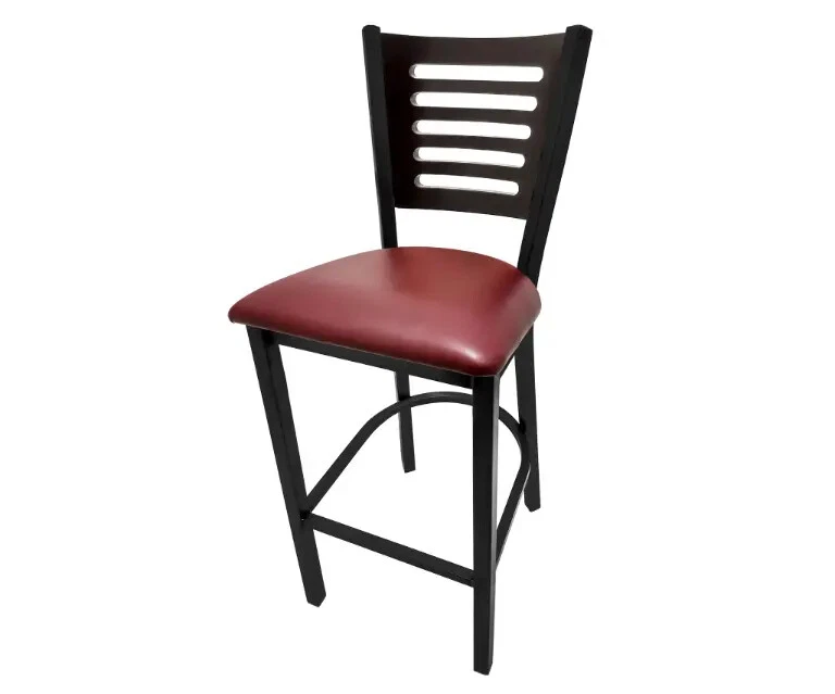 橡木街制造五线木背金属框架吧凳带乙烯基座椅 — 第 1/3 张图片