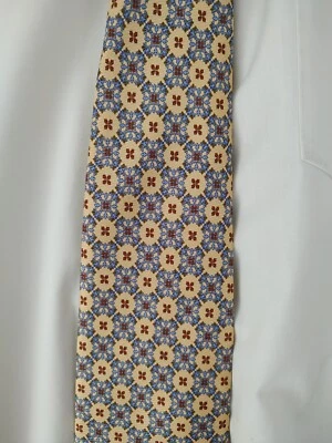 Corbata larga hecha a mano Bijoux Terner medallón geométrico de seda genuina amarillo azul Foto 1 de 4