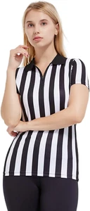 Women'S Official Black & White Stripe Referee Shirt Pro Uniform Jersey Short Sle - Picture 1 of 12