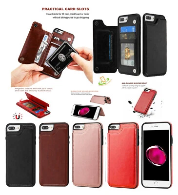 For Apple iPhone XR 8 7 /PLUS Leather Wallet 3 Cards Case Stand Pouch Hard Cover - Image 1 of 4