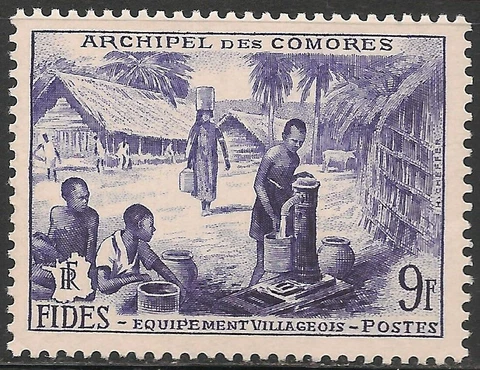 Comoro Islands #43 (CD103) VF MINT VLH - 1956 9fr Men and Women at Water Pump Cover