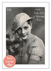 1930's Crochet Pattern for Sailor Hat in Macrame Twine - Copy - Picture 1 of 1