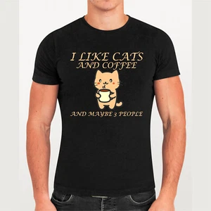 Ich mag Katzen und Kaffee Katzenliebhaber lustige Neuheit Vintage Herren T-Shirt - Bild 1 von 13